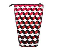 Luckily&Day Sacchetto verticale retrattile con stampa 3D a scacchi rossi novità borsa pop up unico telescopico per ufficio trucco, Nero, One Size, Telescopi