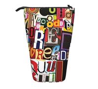 Luckily&Day Sacchetto verticale retrattile con stampa di lettere e numeri, borsa pop-up unica per trucco da ufficio, Nero, One Size, Telescopi