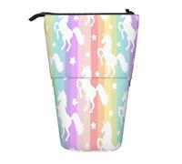 Luckily&Day Sacchetto verticale retrattile con stampa di unicorni su strisce colorate, borsa pop-up unica telescopica per trucco da ufficio, Nero, One Size, Telescopi