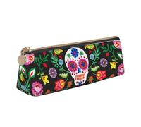 Luckily&Day Zucchero Horror Skull e Fiori Stampa Personalizzato Triangolare Sacchetto Elegante Pelle Cosmetici Organizer Compact Zipper Pouch, Bianco, One Size, Design elegante