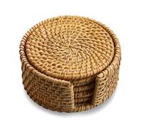 Luckious Set di 6 sottobicchieri in rattan, realizzati a mano, con supporto, eleganza naturale per la tua casa