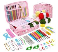 Luckits 59 kit all'uncinetto di PC per principianti, set di ganci all'uncinetto con custodia include 5 palline di filato all'uncinetto 21 ganci all'uncinetto, 6 aghi e più accessori all'uncinetto
