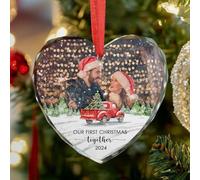 Luckluccy Ornamento per il primo Natale insieme, il nostro primo Natale 2025 in vetro fotografico personalizzato First Together ornamento 2025, regalo di fidanzamento sposato con Mr e Mrs