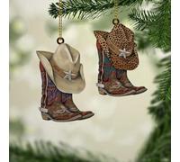 Luckluccy Ornamento personalizzato del cappello degli stivali da cowboy,Ornamento personalizzato per auto con nome,Regali per cowgirl,Ricordo per gli amanti dei cavalli,Ornamenti decorativi natalizi