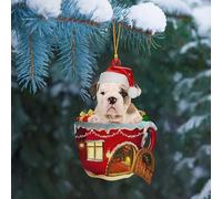 Luckluccy Vecchio cane bulldog inglese in casa rossa ornamento di Natale, ornamento personalizzato per il nome del cane, regalo personalizzato per gli amanti dei cani decorazione da appendere