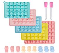 LUCKNIGHT 5 Pezzi Stampi in Silicone per Caramelle, Caramelle Gommose A Forma Stampi, Stampi per Cioccolato, Stampi in Silicone per Caramelle con 2 Contagocce, 26 Motivi Tra Cui Auto, Animali, Cuori