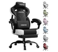 LUCKRACER - Sedia da gaming in tessuto, sedia da ufficio con braccioli collegati, cuscino in memory foam, angolo di inclinazione 90-155° e poggiapiedi, tessuto funzionale resistente, nero