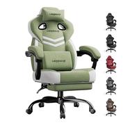 LUCKRACER - Sedia da gaming in tessuto, sedia da ufficio con braccioli collegati, cuscino in memory foam, angolo d'inclinazione 90-155° e poggiapiedi, tessuto funzionale resistente, colore verde