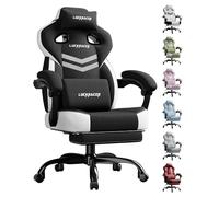 LUCKRACER - Sedia da gaming in tessuto, sedia da ufficio con braccioli collegati, cuscino in memory foam, angolo di inclinazione 90-155° e poggiapiedi, tessuto funzionale resistente, nero