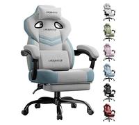 LUCKRACER - Sedia da gaming in tessuto, sedia da ufficio con braccioli collegati, cuscino in memory foam, angolo d'inclinazione 90-155° e poggiapiedi, tessuto funzionale resistente, colore grigio