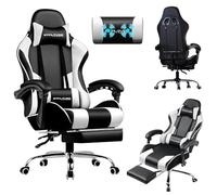 LUCKRACER Sedia da Gaming Massaggiante ed Ergonomica con Schienale Regolabile, Poggiapiedi e Supporto Lombare - Reclinabile, Bianco