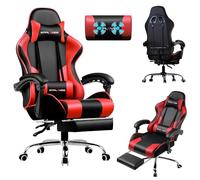 LUCKRACER Sedia da Gaming Massaggiante ed Ergonomica con Schienale Regolabile, Poggiapiedi e Supporto Lombare - Reclinabile, rosso