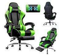 LUCKRACER Sedia da Gaming Massaggiante ed Ergonomica con Schienale Regolabile, Poggiapiedi e Supporto Lombare - Reclinabile, verde