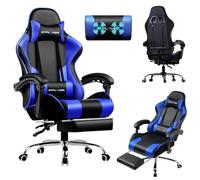 LUCKRACER Sedia da Gaming Massaggiante ed Ergonomica con Schienale Regolabile, Poggiapiedi e Supporto Lombare - Reclinabile, Blu