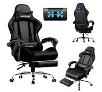 LUCKRACER Sedia da Gaming Massaggiante ed Ergonomica con Schienale Regolabile, Poggiapiedi e Supporto Lombare - Reclinabile, nero
