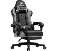 LUCKRACER Sedia da gaming per PC, con poggiapiedi regolabile, schienale lombare e cuscino per la testa, colore: grigio