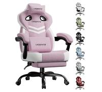LUCKRACER Sedia da gioco con braccioli collegati, cuscino in memory foam, angolo di inclinazione e poggiapiedi 90-155°, tessuto funzionale resistente, colore: rosa