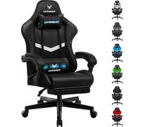 LUCKRACER Sedia da gioco con poggiapiedi, ergonomica, con cuscino lombare regolabile, cuscino da gaming, sedia da gamer, altezza regolabile, portata 150 kg, colore nero