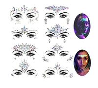 Lucktao 8 Pezzi Viso Gemme, Viso Adesivi Luminosi con Strass, Adesivi Viso Lucido Gemme Viso Strass Sirena Gioielli Occhi Rave Viso Corpo Tatuaggi Temporanei Adesivi Glitter