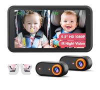 LUCKVIEW Baby Car Camera - Doppio monitor posteriore 1080P per 2 bambini con display HD da 5,2 pollici, visione notturna, facile da installare e supporto anti-shake per la visualizzazione del sedile