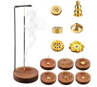 Luckwaii 8 in 1 Porta Incenso per Bastoncini, Brucia Incenso Bastoncini Bruciatore di Incenso Invertito con Base Bobina Cono, Insensé Sticks Holder con 9 Fori Bruciatore Incenso per Meditazione Yoga