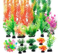 Luckwaii Accessori per Acquario, 20 Pezzi Piantine Finte Decorative Colorate con 100 Pietre Luminose da Giardino, Luminosi Brillanti Piante per Aquario Vive Fish Tank Decorazioni