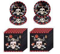Luckwaii Set Pirato Tema Party Supplies Stoviglie per Feste di Compleanno, 80 Pezzi Kit Festa Compleanno Pirata Include Piatti di Carta Tovaglioli di Carta per Festa Pirati 40 Ospiti