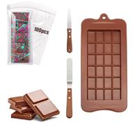 Luckwaii Stampo Cioccolato Tavoletta Stampo per Cioccolato in Silicone, Stampo per Tavoletta di Cioccolato Profondo con 2 Spatola Cucina e 100 Bustine Confetti per Cioccolatini Stampo Cottura Al Forno