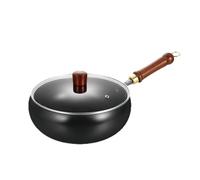 Luckxing Padella antiaderente con coperchio, 28 cm, in ferro non rivestito, forgiata a mano, con manico in legno, pentole Chef's con coperchio in legno o copertura in, piano cottura a e induzione