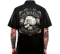 Lucky 13 Dead Teschio Moto Rockabilly Biker Punk Goth Lavoro Camicia M-4XL