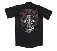 Lucky 13 Motore Capra Demone Goth Punk Diavolo Biker con Bottoni Lavoro Camicia