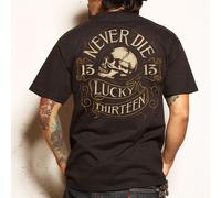 Lucky 13 Never Die Teschio Biker Punk Tattoo Rockabilly Hot Rod Maglietta S-4XL