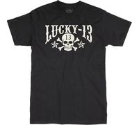 Lucky 13 T-shirt Skulls Stars Tee tinta unita nero L Nero