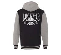 Lucky 13 Teschi Stelle Hooligan Hot Rod Biker Nero Zip Felpa Sweatshirt LM4525SK