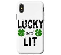 Lucky And Lit St Patricks Shamrock Donne Uomini Irish Clover Custodia per iPhone X/XS