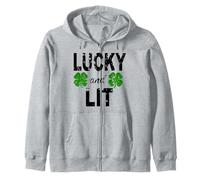 Lucky And Lit St Patricks Shamrock Donne Uomini Irish Clover Felpa con Cappuccio