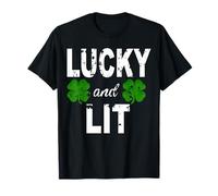 Lucky And Lit St Patricks Shamrock Donne Uomini Irish Clover Maglietta