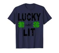 Lucky And Lit St Patricks Shamrock Donne Uomini Irish Clover Maglietta
