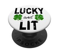Lucky And Lit St Patricks Shamrock Donne Uomini Irish Clover PopSockets PopGrip Adesivo