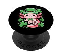Lucky Axolotl Indossare Leprechaun Cappello Clover Cuori Trifoglio Trifoglio PopSockets PopGrip Adesivo