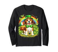 Lucky Beagle St Patrick’s Day Rainbow Shamrock Dog Lover Maglia a Manica
