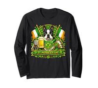 Lucky Boston Terrier St Patrick’s Day Green Beer Shamrock Maglia a Manica