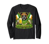 Lucky Boxer St Patrick’s Day Green Beer Shamrock Leprechauns Maglia a Manica