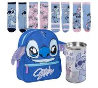 Lucky Boxer Stitch, zaino per bambini, unisex, blu, piccolo + confezione da 4 calzini per bambini, motivo Stitch, taglia 31-34, Disney Stitch, 31-34, Casual