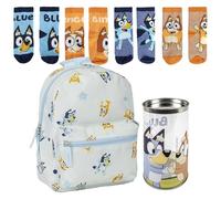 Lucky Boxer Zainetto GUARDERIA con stampa BLUEY, unisex, per bambini, blu chiaro, confezione da 4 calzini per bambini, motivo Bluey, taglia 23-26, Bluey, 23-26, Casual