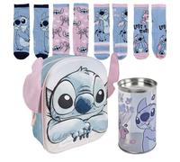 Lucky Boxer ZAINO BAMBINO 3D APPLICAZIONI STITCH + Confezione di 4 calzini per bambini design Stitch, taglia 35-38, Disney Stitch, 35-38, Casual