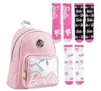 Lucky Boxer Zaino casual per bambini in ecopelle rosa + confezione da 3 calzini Barbie taglia 31-34, Barbie, 31-34, Casual