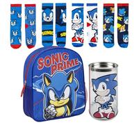Lucky Boxer Zaino per bambini di Sonic Blu, chiusura con cerniera 25 x 20 x 29 cm + confezione da 4 calzini design Sonic taglia 35 - 38, sonic, 35-38, Casual
