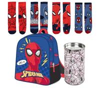 Lucky Boxer Zaino per bambini di Spiderman blu 25 x 31 x 10 cm con dettagli in 3D + confezione di 4 calzini per bambini motivo Spiderman taglia 23-26, Uomo Ragno, 23-26, Casual