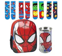 Lucky Boxer Zaino per bambini Personaggio Spiderman, Unisex Bambini, Rosso + Confezione di 4 Calzini per bambini, motivo Spidey, taglia 27-30, Uomo Ragno, 27-30, Casual
